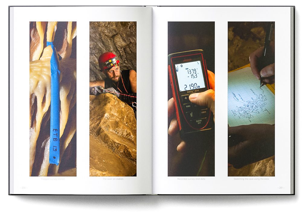 Sample double-page of the 'Lechuguilla Cave' book showing how cavers survey the cave