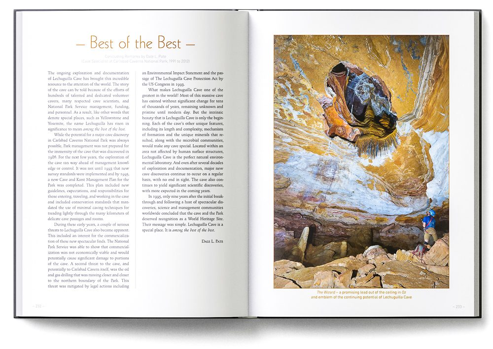 Sample double-page of the 'Lechuguilla Cave' book showing the afterword