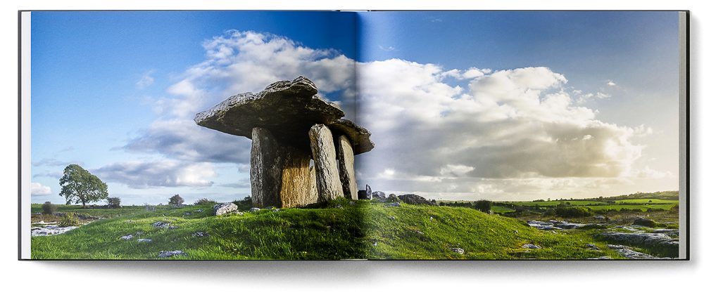 Sample double-page of the 'Burren' book showing the famous megalithic Poulnabrone Portal Tomb