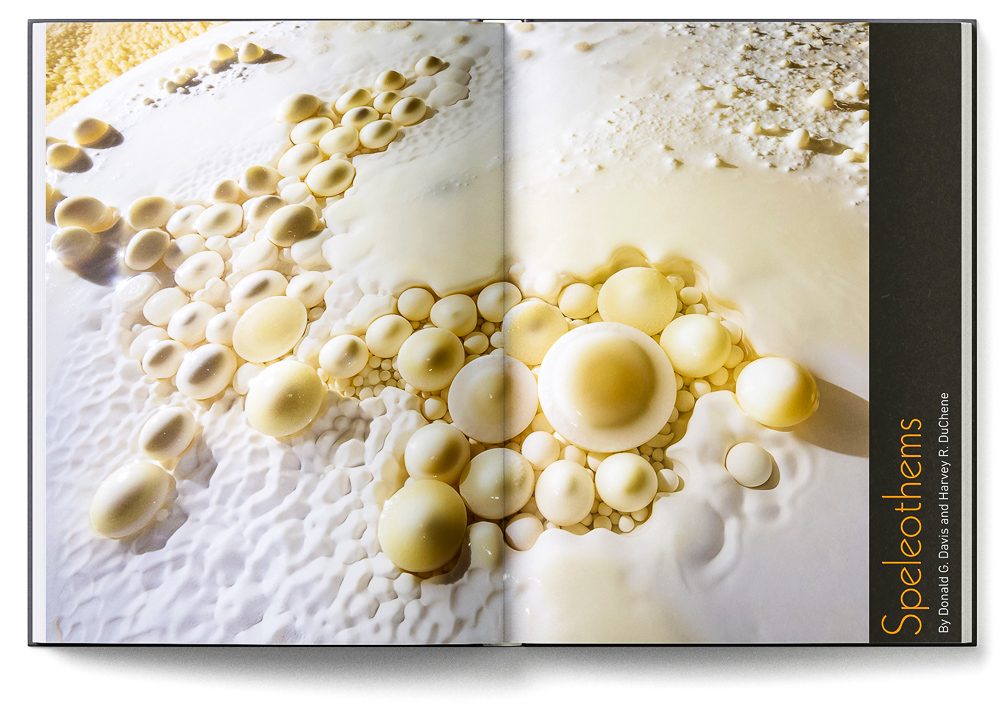 Sample double-page of the 'Lechuguilla Cave' book showing a cluster of pristine cave pearls