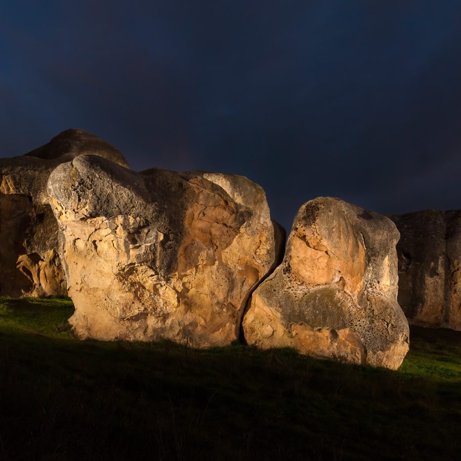 Limestone boulders at night