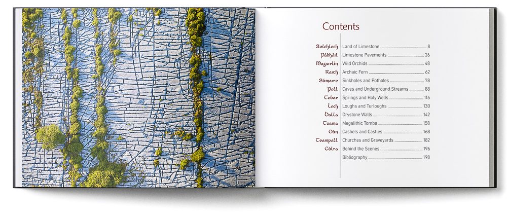 Sample double-page of the 'Burren' book showing the contents