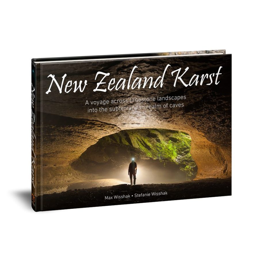 3D-mockup of the book 'New Zealand Karst: A Voyage Across Limestone Landscapes into the Subterranean Realm of Caves'