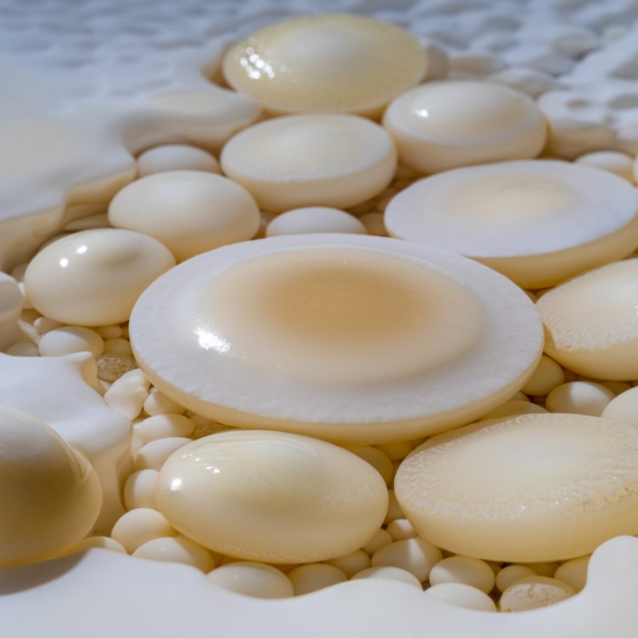 Close-up of pristine cave pearls in a shallow cave pool at 'Pearlsian Gulf' in Lechuguilla Cave